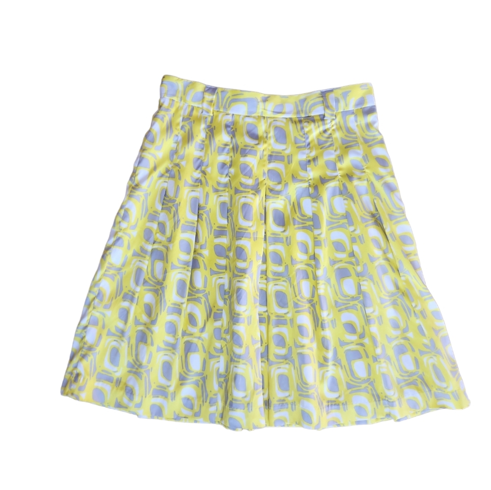 Margaret Frances Lined Pleated Knee Length Skater Skirt - Yellow, Gray, White 10